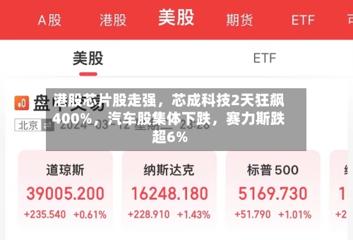 港股芯片股走强，芯成科技2天狂飙400%，汽车股集体下跌，赛力斯跌超6%