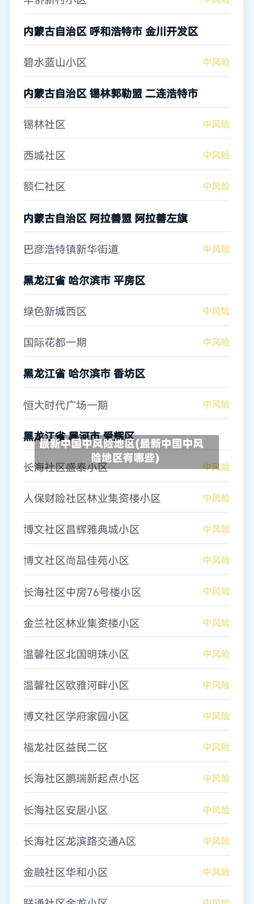 最新中国中风险地区(最新中国中风险地区有哪些)