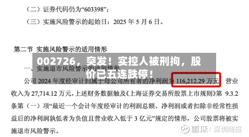 002726，突发！实控人被刑拘，股价已五连跌停！