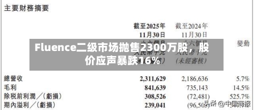 Fluence二级市场抛售2300万股，股价应声暴跌16%