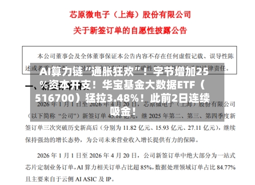 AI算力链“通胀狂欢”！字节增加25%资本开支！华宝基金大数据ETF（516700）猛拉3.48%！此前2日连续吸金！